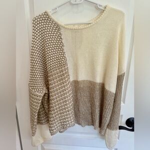 Blu Pepper Two-Tone Knit Sweater - Cream and Brown